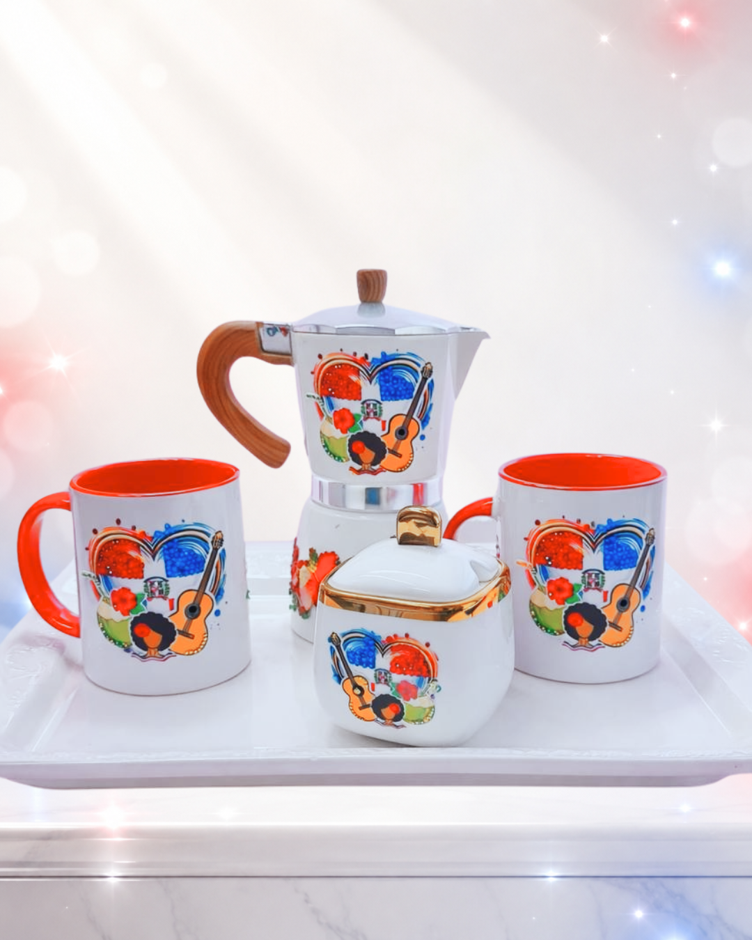 La Greca Quisqueya la Bella II Dominicana es una pieza única, vibrante y llena de orgullo patrio, creada para quienes aman el café y desean expresar su identidad dominicana con estilo. Perfecta para decorar tu cocina, tener un rinconcito dominicano único, amantes del café, coffe lovers, regalos, personalizaciones con intención.