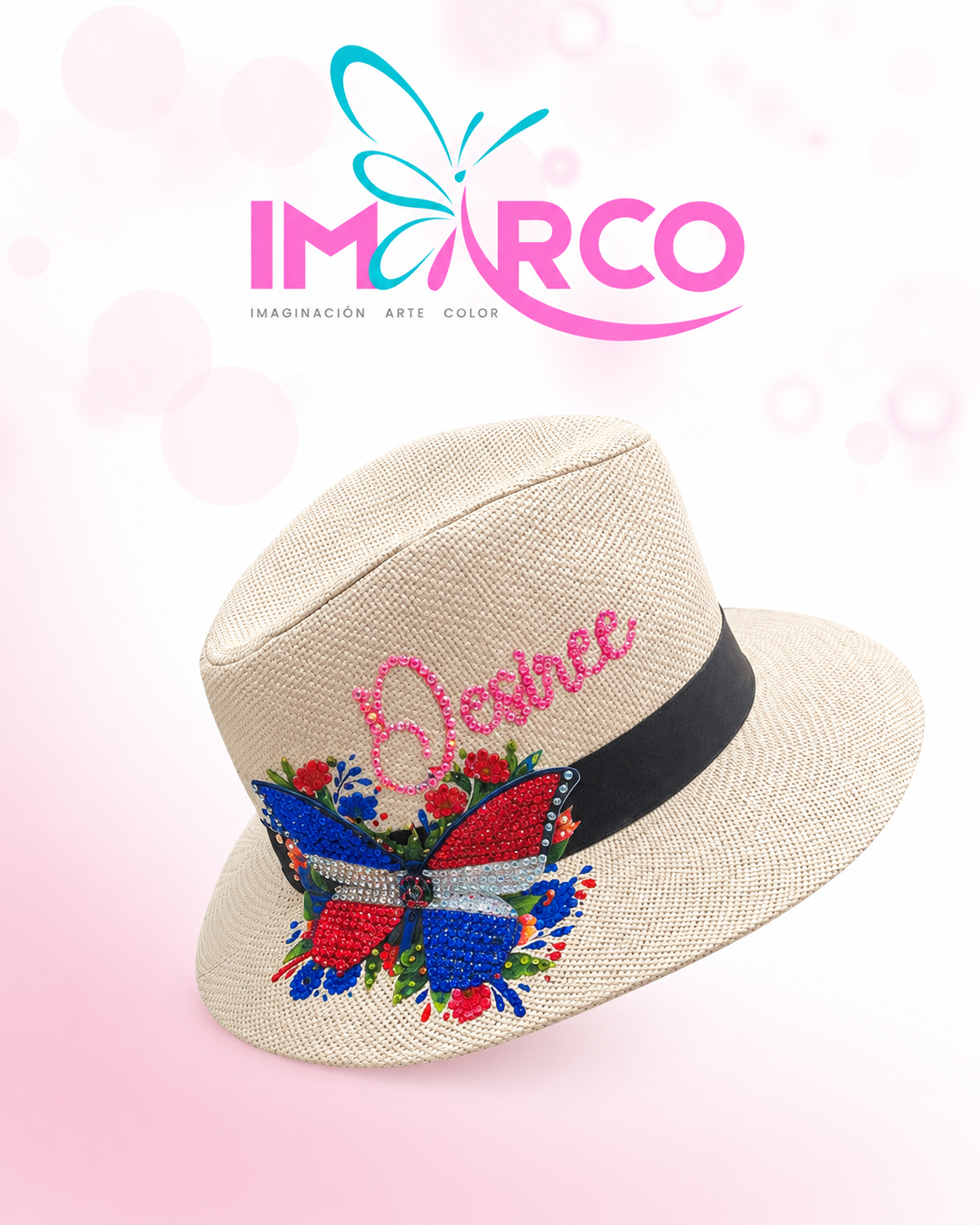 Sombrero personalizado con tu nombre y elementos especiales que representen tu estilo, personalidad o historia. Decoración en DTF y pedrería. 
Perfecto para regalos, cumpleaños, viajes, sesiones de fotos, eventos especiales o para lucir un accesorio hecho solo para ti